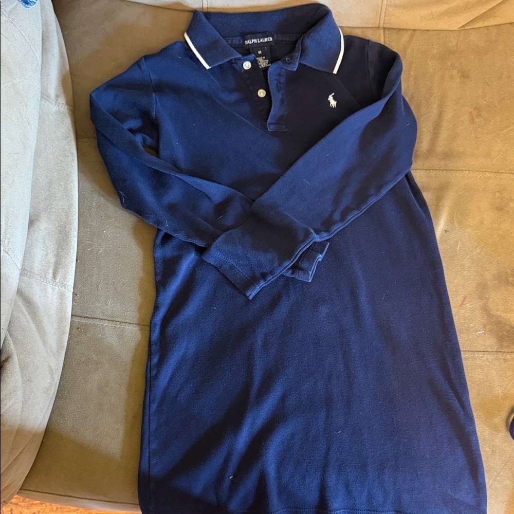 Ralph Lauren girls Classic Polo dress in Navy with White Trim - Picture 3 of 3